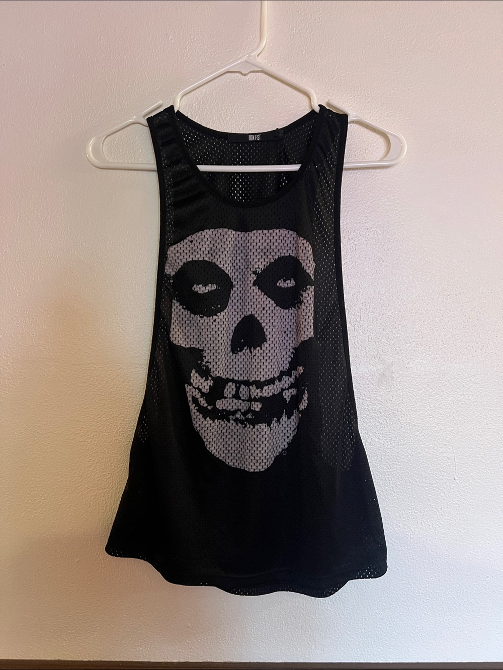 Misfits Iron Fist Black Mesh Tank with White Skull
